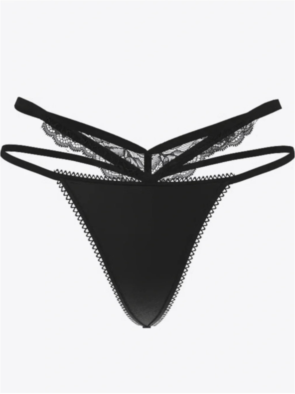 VICTORIA'S SECRET XS BLACK SILKY VERY SEXY STRAPPY 2 V STRING THONG PANTIES NWT